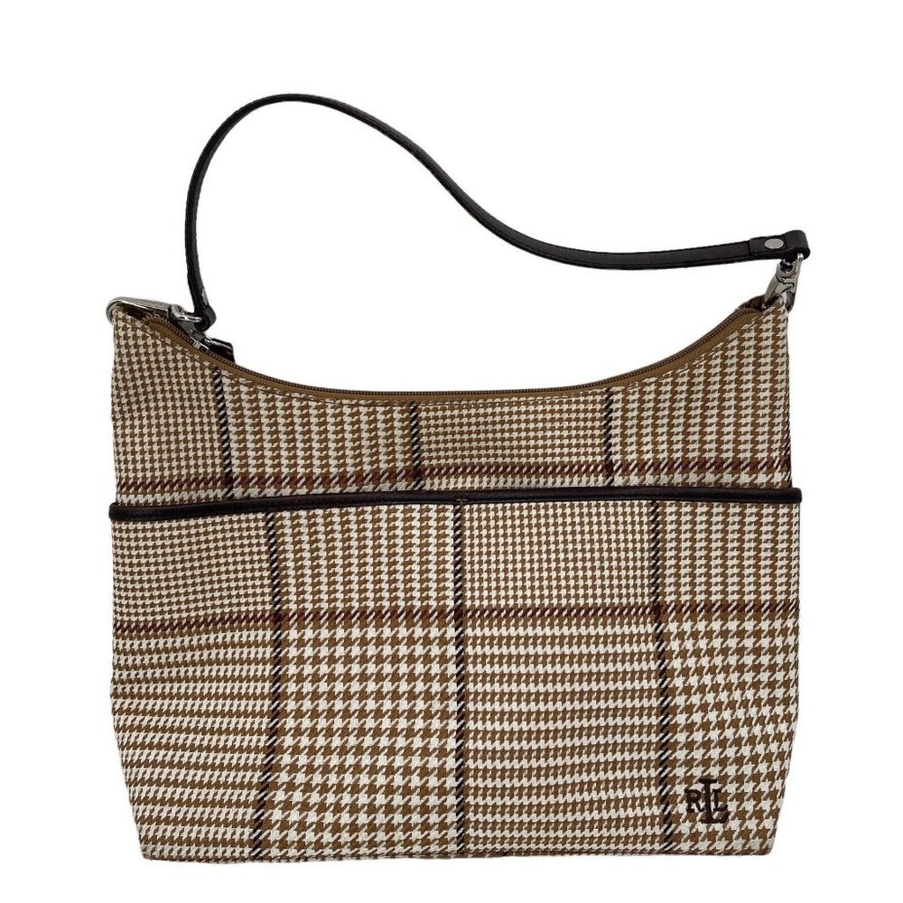 Lauren Ralph Lauren Women’s Brown Plaid Houndstooth Shoulder Bag Purse